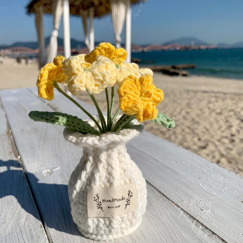 YOOJEE Crochet Flower Pot Christmas Forget-me-not Gift for Wife Lover Thank You Crochet Gifts for Women Coworker Friend Handmade Knitted Yellow Flower for Teacher Birthday Wedding Cute Desk Decor - Image 5